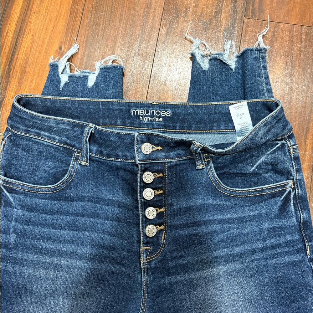 Maurices High-Rise Distressed Button-Fly Jeans - Deep Blue